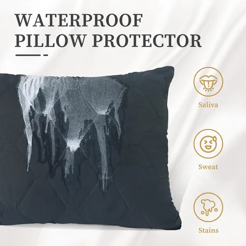 Vista 2 de Safe and Sound Paquete de 2 protectores de almohada, funda de almohada impermeable con cremallera de tamaño estándar, transpirable, suave