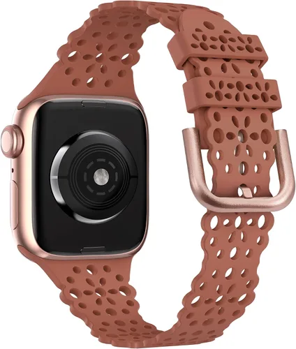 Vista 2 de TOYOUTHS Compatible with Apple Watch Band Lace Women Girls Flower Cut-outs Stretchy Silicone Strap Breathable Bracelet for iWatch