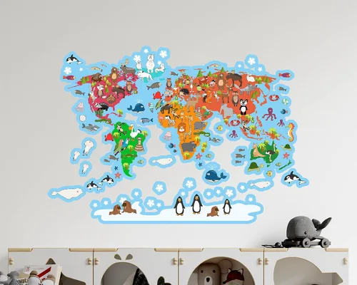 Vista 2 de Calcomanía de pared de mapa, decoración de habitación de bebé, calcomanía de vinilo de mapa, calcomanía de mapa para niños, decoración de sala