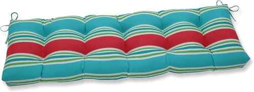 Vista 17 de Pillow Perfect - Cojín capitoné a rayas, resistente a la intemperie y la decoloración, para sofá de mimbre/columpio de exterior, bordes cuadrados