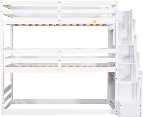 Vista 6 de Harper & Bright Designs Litera triple de madera con escalera de almacenamiento, literas de madera 3 camas en 1 para niños, cama triple desmontable