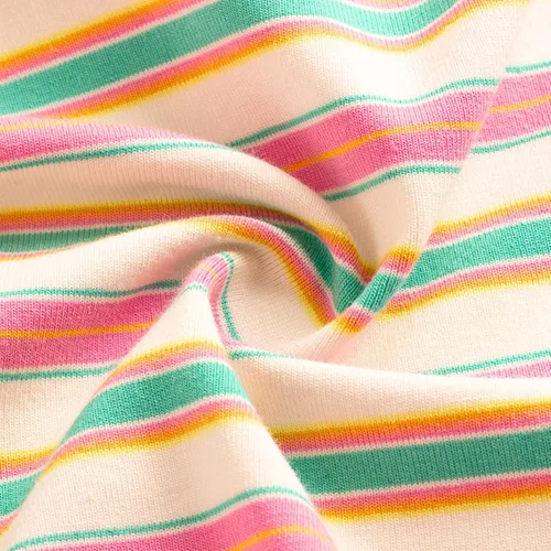 Vista 6 de WELAKEN Vestido de lentejuelas unicornio con rayas arcoíris para niñas pequeñas y niños II vestidos casuales con mangas con volantes