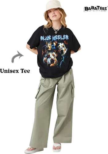 Vista 3 de Heavy Metal 80s Animal Black Camiseta - 100% algodón - para hombre y mujer azul (Blue Heeler)