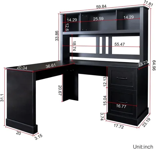 Vista 7 de Escritorio para computadora con gabinete, escritorio ejecutivo de madera, escritorio para computadora para estudiantes, con estantes