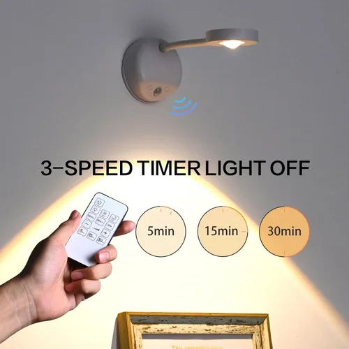 Vista 2 de XPESUVC Lámpara de pared con sensor de movimiento, foco LED recargable, lámpara de lectura de mesita de noche de rotación flexible con 3 Blanco