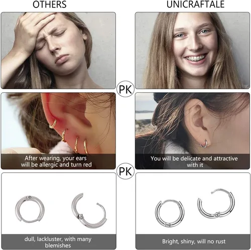 Vista 4 de UNICRAFTALE 20 aretes de aro pulidos a mano de 0.472 in, aretes de aro de acero inoxidable de 0.028 in, componentes de alambre de acero inoxidable