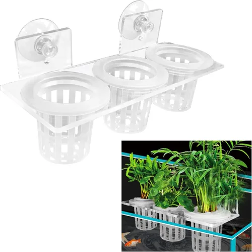 Vista 7 de Soporte acrílico para plantas de acuario para colgar plantas acuáticas, gancho ajustable para pecera para colgar cultivo y decoración de acuarios