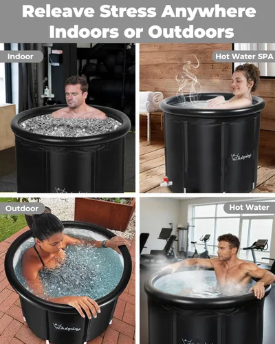 Vista 6 de XL - Bañera de hielo para atletas y adultos, bañera de hielo de 105 galones, bañera fría con cubierta para interiores y exteriores, bañera