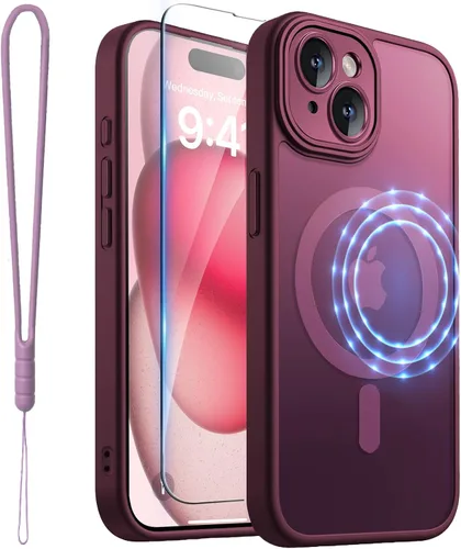 Vista 23 de ROYBENS Funda transparente mate para iPhone 12 Pro-Max compatible con Magsafe, protección completa de lente de cámara, protector de pantalla, correa