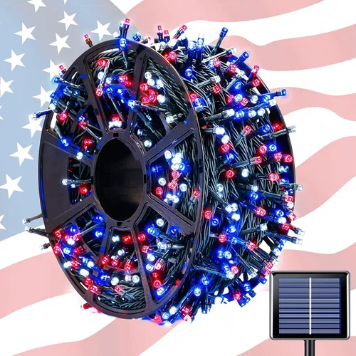 Vista 23 de JMEXSUSS - Paquete de 2, luces solares de Navidad cálidas y multicolor para exteriores, cada una con 100 LED, 10 metros, luces solares impermeables