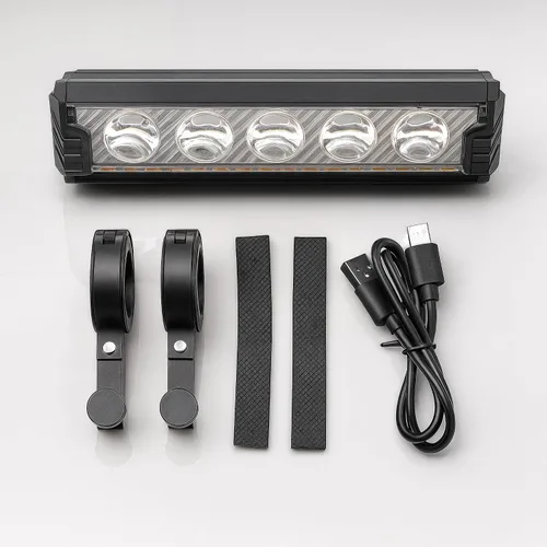 Vista 2 de Energlow - Luz de bicicleta de 2500 lúmenes Faro de bicicleta recargable USB-C de 5 LED IPX4 impermeable, 5 modos con doble haz blanco