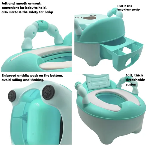 Vista 3 de Asiento Httmt de entrenamiento para baño, adorable diseño de oso, verde, ET-BABY003-GREEN, para niño pequeño