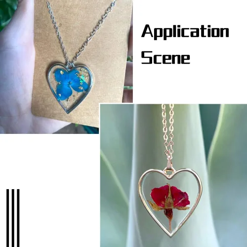 Vista 4 de Cheriswelry Colgantes de bisel abierto de acero inoxidable 304 con forma de corazón hueco, con marco de corazón hueco, dijes de flores prensadas