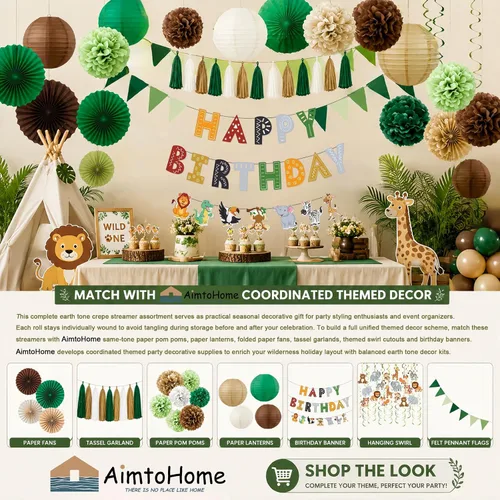 Vista 7 de AimtoHome Crepe Paper Streamers Jungle Themed Party Decor 6 Rolls