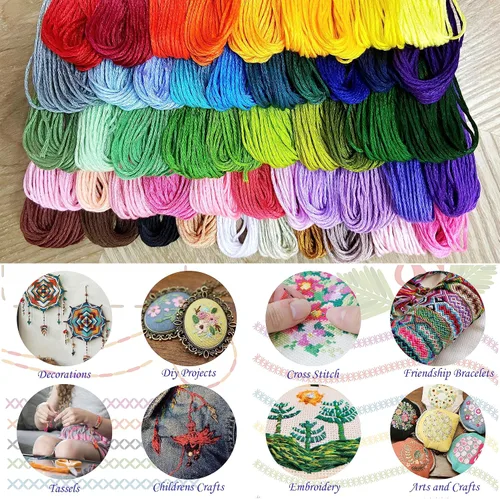 Vista 2 de ATDAWN Bordado de color arcoíris, hilos de punto de cruz, pulseras, hilo de manualidades, 50