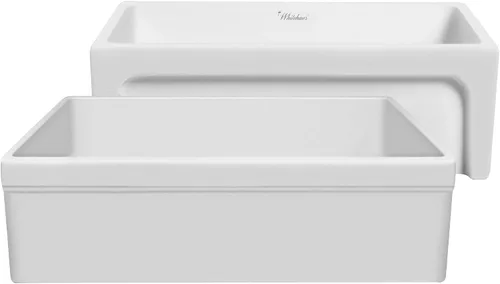Vista 10 de Whitehaus Collection WHQ5530-BISCUIT Glencove Kitchen, Arcilla refractaria, fregadero delantero delantal, grande, galleta
