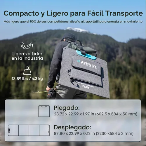 Vista 3 de Renogy Panel solar portátil de 400 W, 25% de alta eficiencia tipo N cargador solar plegable para estación de energía, 2 paneles solares de 200 W