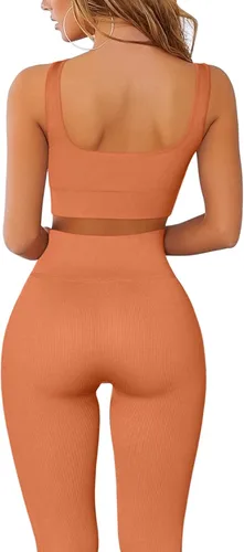 Vista 2 de QINSEN FAFOFA - Conjunto de 2 piezas de entrenamiento, para mujer, brasier deportivo sin costuras, cintura alta, leggings de yoga.