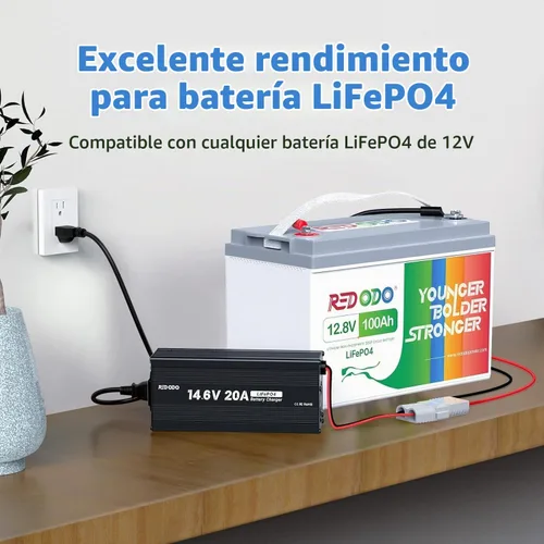 Vista 2 de Redodo Batería LiFePO4 de 12.8V 100Ah con cargador de litio de 14.6V 20A