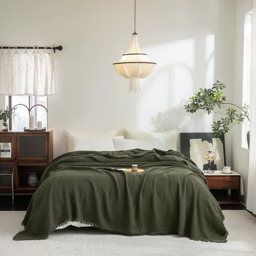 Vista 18 de FOSSA Manta de Muselina con Flecos - Gasa de Algodón 100% de 4 Capas Súper Suave y Transpirable - Manta Decorativa Ligera y Refrescante para Cama