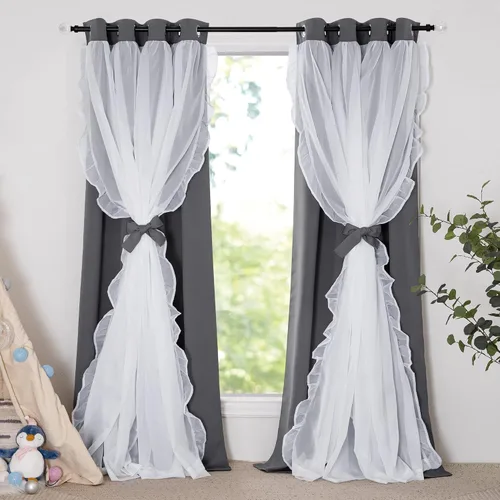 Vista 15 de PONY DANCE Cortinas con Volantes de Doble Capa con Superposición Transparente, Decoración Elegante para Ventanas de Diseño Rústico Francés de Campo
