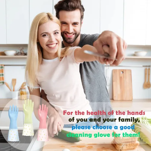 Vista 6 de KAQ Guantes de lavado de platos, 3 pares de guantes de goma antideslizantes reutilizables para cocina, jardinería, hogar Pequeño