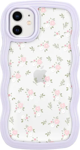 Vista 24 de ZCDAYE Funda compatible con iPhone 11, diseño floral estético, bonita funda rizada y ondulada para mujeres y niñas, funda de TPU suave a prueba