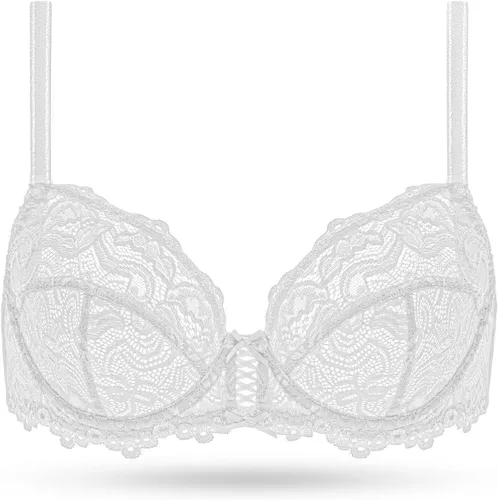 Vista 6 de Deyllo Sujetador de encaje transparente para mujer, sin forro, cobertura completa, sin relleno
