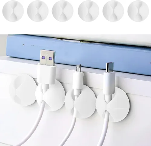 Vista 10 de Organizador de cables, organizador de cables, soporte de silicona compacto para organizar escritorio, mesita de noche, cargador de teléfono