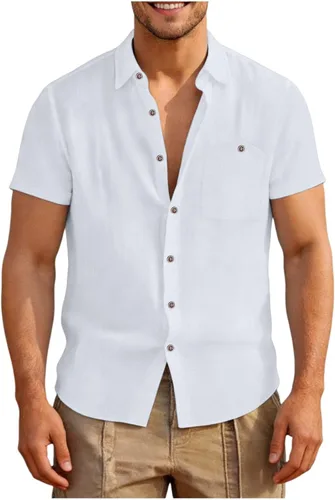 Vista 10 de Camisas con botones para hombre, verano, playa, vacaciones, camisa hawaiana, color sólido, guayabera cubana, manga corta, vestido casual