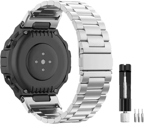 Vista 4 de E ECSEM Correa compatible con Amazfit T-Rex/T-Rex Pro, correa de repuesto de metal de acero inoxidable sólido para reloj inteligente Amazfit T-Rex