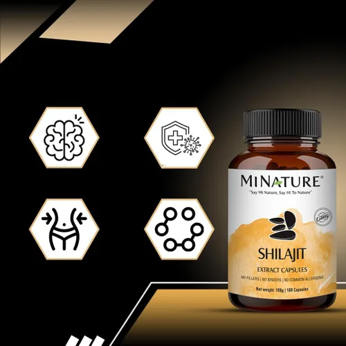 Vista 2 de Cápsulas Shilajit – Extracto sin OMG de mi Nature 180 cápsulas vegetales Promueve la energía vibrante y la vitalidad 1000 mg Cápsulas