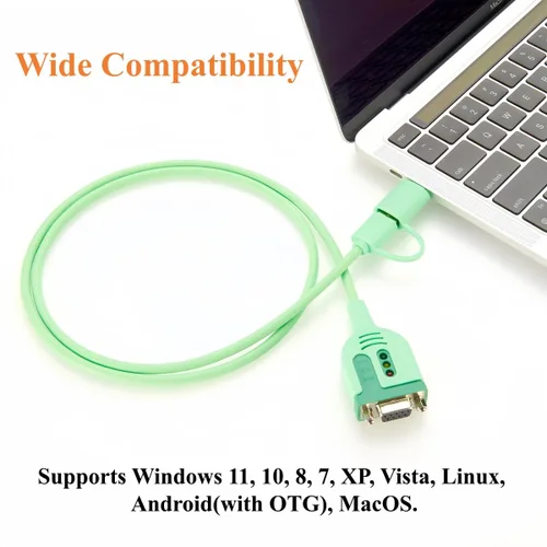 Vista 5 de FTDI Cable adaptador serie USB a RS232 DB9 con chipset FT232RNL Dual USB-A y USB-C a D-Sub 9Pin RS232 COM Cable convertidor para módem, escáner, DB9