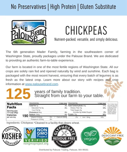 Vista 5 de Palouse Brand Garbanzos certificados sin residuos de glifosato Frijoles de Garbanzo 1 libra Cultivado familiar en el estado de Washington