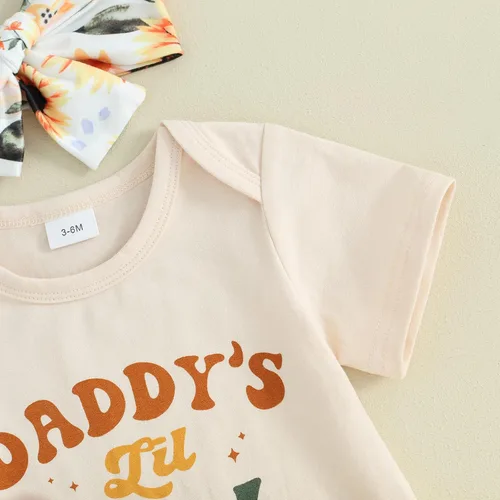 Vista 89 de Sejardin Ropa de verano para bebé y niña, recién nacida, manga corta, con letras, mameluco elástico con diadema