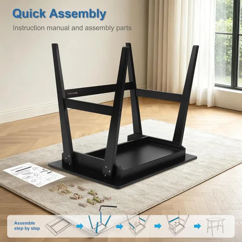 Vista 6 de Nnewvante Escritorio pequeño para computadora de 31.5 pulgadas con cajón, color negro