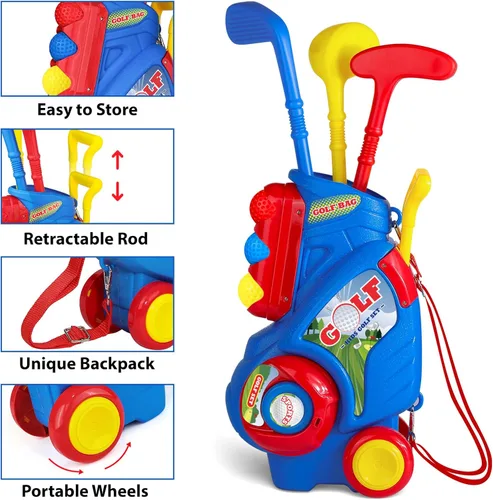 Vista 2 de Juego de Golf para Niños Pequeños para Niños y Niñas de 2 3 4 5 Años, Carrito de Golf Mejorado para Niños con Alfombrilla de Putting y Tablero