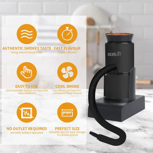 Vista 5 de BORUiT SK305 - Pistola de ahumar, infusor de humo portátil de mano, ahumador de cóctel, kit de ahumador de alimentos para cualquier carne, cóctel