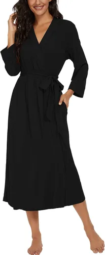 Vista 3 de VINTATRE - Bata de baño tipo kimono para mujer, larga, de punto, suave, ligera, con cuello en V, informal, ideal para dormir y descansar