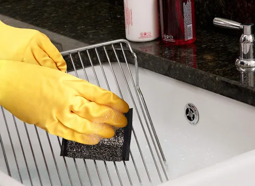 Vista 3 de Marigold Scrub Away - Estropajo de acero inoxidable resistente, 20 paquetes individuales, gris, 4.3 x 0.7 x 6.1 in
