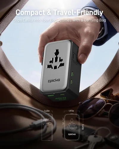 Vista 7 de EPICKA Pulse Air 45W Universal Travel Adapter PD with 2AC/3USB-C/1USB-A