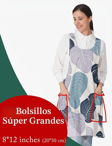 Vista 2 de Delantales ajustables con espalda cruzada para mujer con bolsillos de algodón y lino para cocinar y hornear banana ( Banana Leaf )