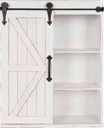 Vista 14 de Kate and Laurel Cates - Armario decorativo de madera con puerta corredera estilo granero, gris rústico