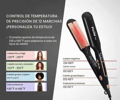 Vista 4 de Pulla - Plancha de pelo de cerámica de 2 pulgadas de ancho con tecnología infrarroja 25s Fast Heat Dual Voltage for Travel 230–450°F Temp