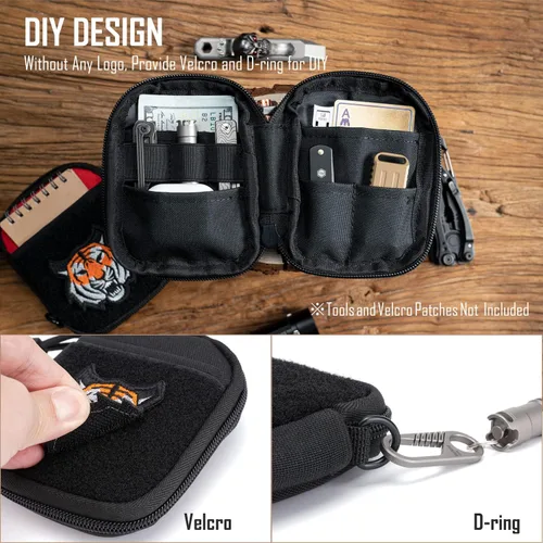 Vista 5 de Sayram Bolsa EDC, organizador de bolsillo, bolsa poderosa para hombres, bolsas EDC con parches, pequeña bolsa de herramientas con anillo en D