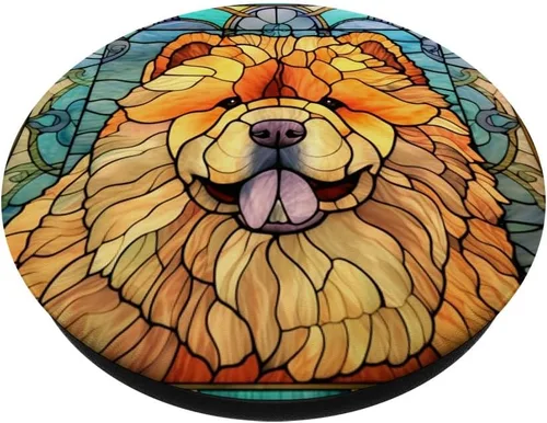 Vista 2 de Chow Chow Dog - PopSockets PopGrip estándar con vitrales para perros