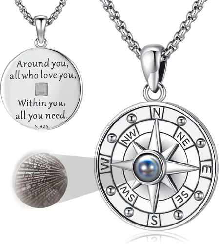 Vista 26 de Collar de Brújula para Hombres y Mujeres de Plata de Ley 925 con Colgante de Urna para Cenizas, Colgante de Medallón con Foto, Collar de Ancla