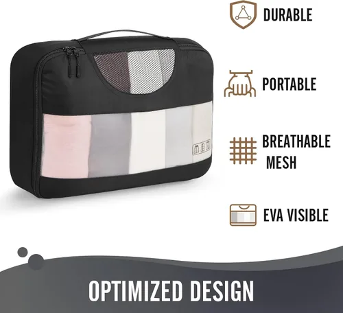 Vista 4 de Veken - Juego de 6 cubos de embalaje para maletas, bolsas organizadoras de viaje para equipaje de mano, juego de bolsas organizadoras de maleta