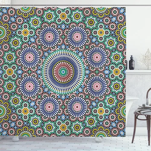 Vista 98 de set de cortina para baño decorativa de tela de poliéster con ganchos