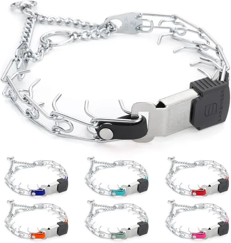 Vista 8 de Collar de perro de acero cromado Herm Sprenger para perros pequeños con hebilla de liberación rápida ClicLock y inserto de Biothane Collar de punta